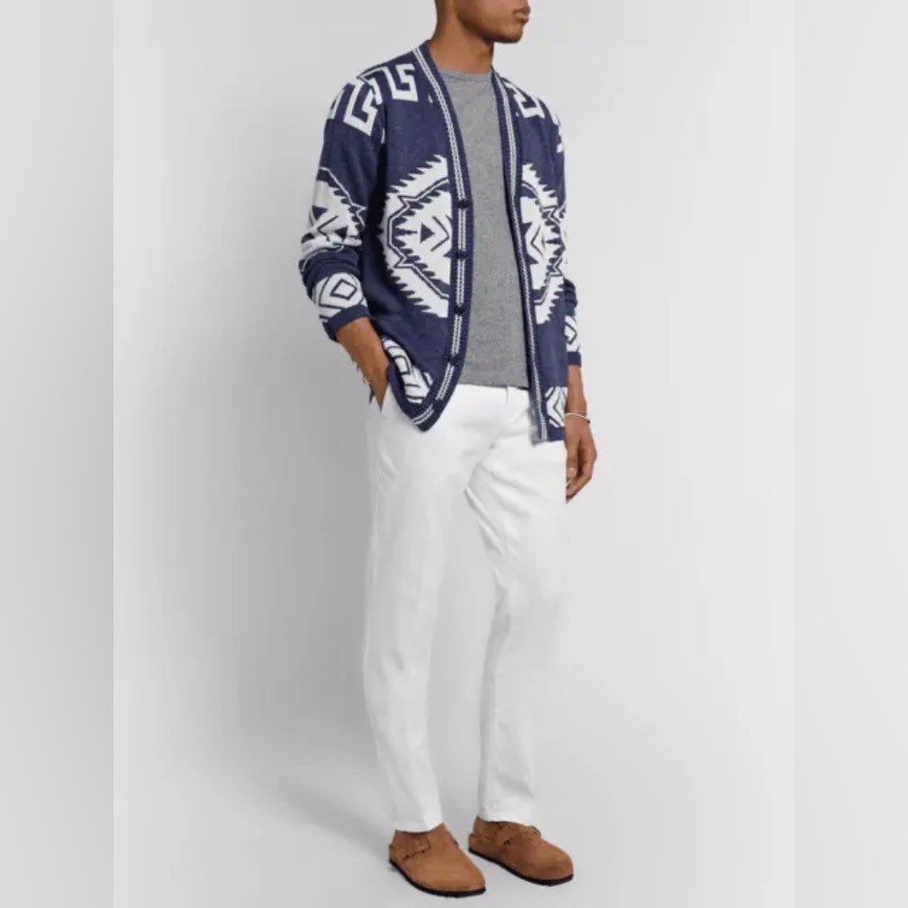 ALTEA MILANO ETHNIC MOTIF FLAX AND COTTON CARDIGAN